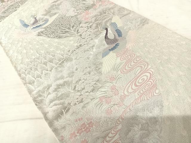 平和屋着物◎六通柄袋帯 唐織 九百錦 孔雀花文 しよう美 プラチナ箔 正絹 逸品 AAAU3111yx