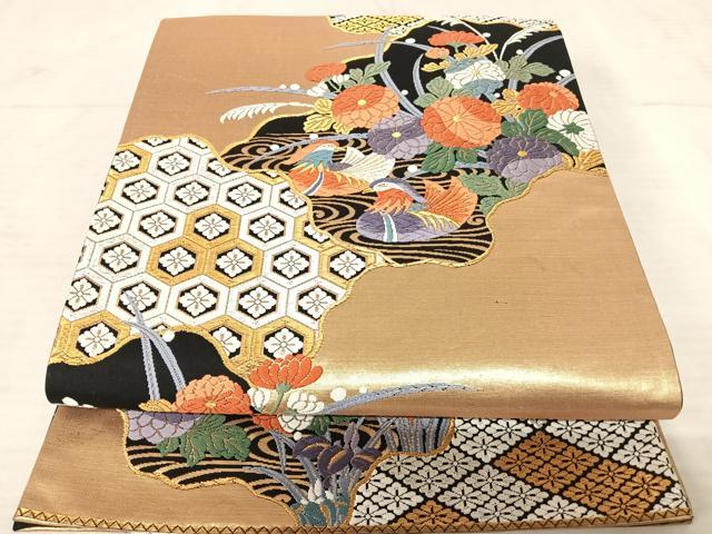 平和屋着物◎六通柄袋帯 唐織 道長花文 金銀糸 正絹 逸品 AAAU3120yx