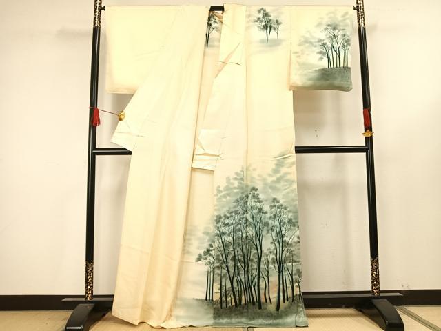 平和屋着物▽訪問着 単衣 手描き 樹林文 暈し染め 正絹 逸品 AAAU4035fy