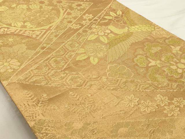 平和屋着物◎六通柄袋帯 花鳥文 金糸 正絹 逸品 AAAU5114sx
