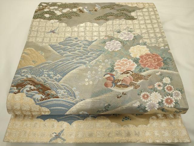 平和屋着物◎六通柄袋帯 唐織 障壁画山水図 金糸 正絹 逸品 AAAU5193sx