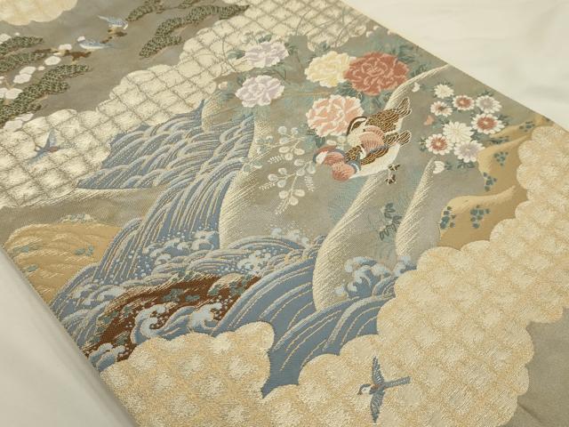 平和屋着物◎六通柄袋帯 唐織 障壁画山水図 金糸 正絹 逸品 AAAU5193sx