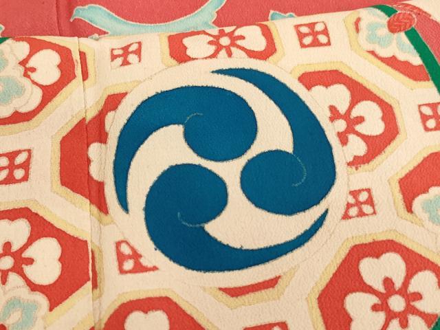 平和屋着物∵アンティーク 大正ロマン 女の子 十三参り 子供 祝着 友禅 鼓文 カラー胴裏:鴇色 正絹 逸品 AAAU5367ja