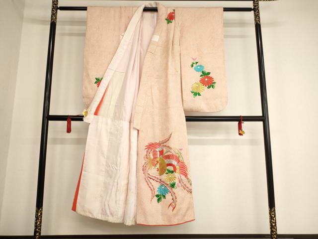 平和屋着物∵女の子 十三参り 子供 祝着 総絞り 総刺繍 鳳凰花文 金銀糸 正絹 逸品 AAAU5369ja