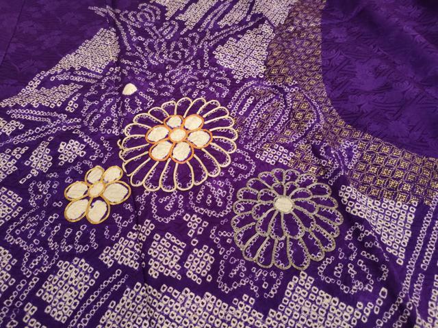 平和屋着物∵女の子 十三参り 子供 駒刺繍 絞り 草花文 金糸 正絹 逸品 AAAU5389ja
