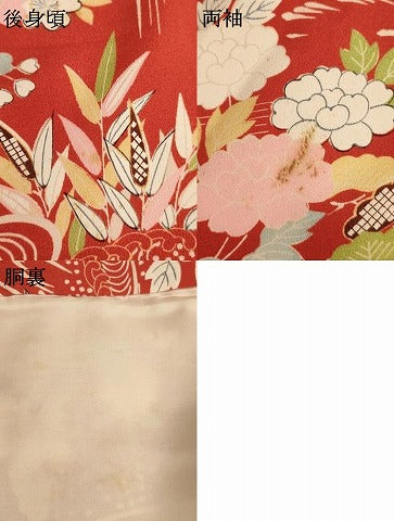 平和屋着物∵女の子 十三参り 子供 流水草花文 正絹 逸品 AAAU5509ja