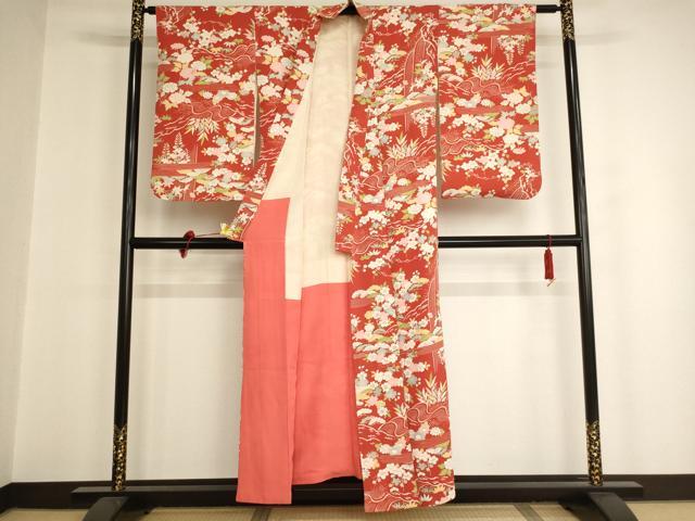 平和屋着物∵女の子 十三参り 子供 流水草花文 正絹 逸品 AAAU5509ja