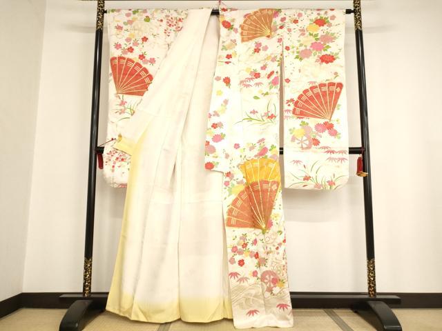 平和屋着物∵女の子 十三参り 子供 祝着・袋帯セット 駒刺繍 檜扇源氏車花文 金彩 逸品 AAAU5543ja