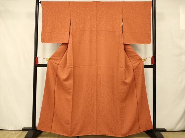 平和屋着物□上質な色無地 更紗花地紋 黄丹色 正絹 逸品