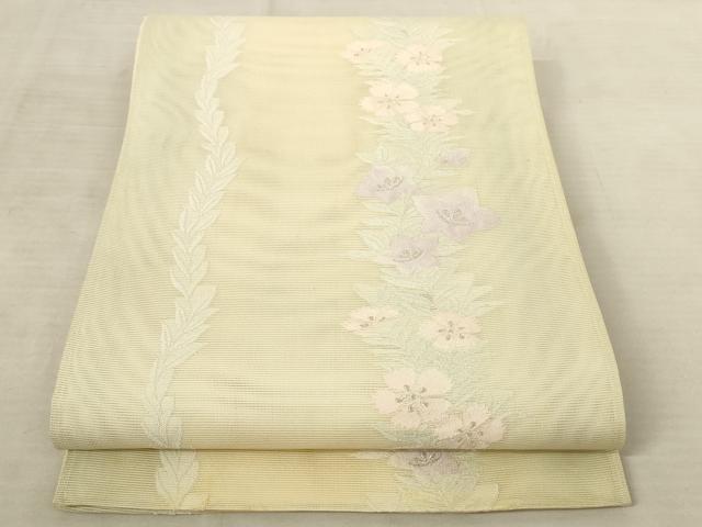 平和屋着物*夏物 六通柄袋帯 草花文 銀糸 正絹 逸品 AAAU6253pf