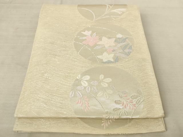 平和屋着物*夏物 六通柄袋帯 唐織 草花丸文 銀糸 正絹 逸品 AAAU6264pf