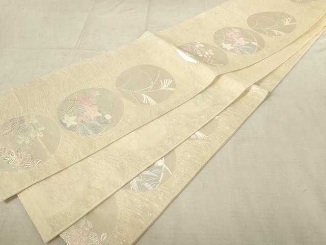 平和屋着物*夏物 六通柄袋帯 唐織 草花丸文 銀糸 正絹 逸品 AAAU6264pf