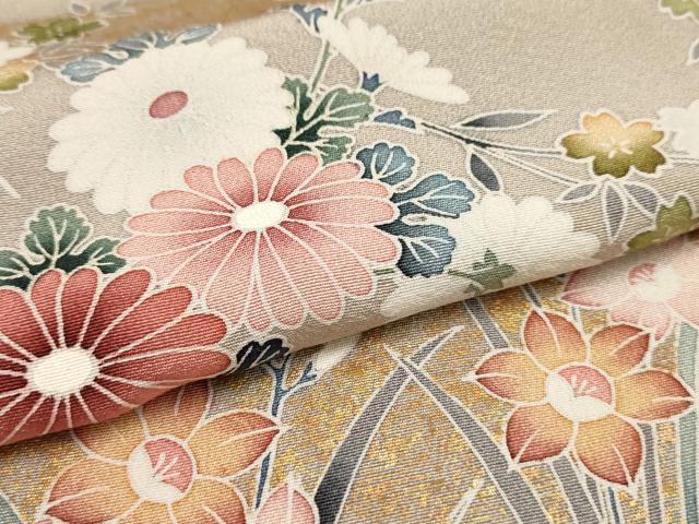 平和屋着物▽訪問着 単衣 エ霞草花文 暈し染め 金銀彩 正絹 逸品 AAAU6429iu