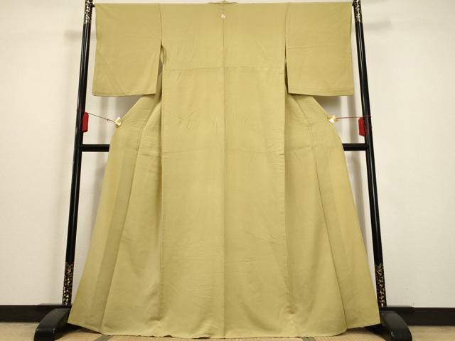 平和屋着物▽上質な色無地 単衣 青朽葉色 正絹 逸品 AAAU6439iu
