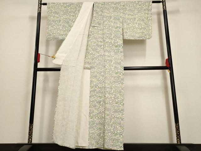 平和屋着物▽上質な小紋 単衣 枝葉文 正絹 逸品 AAAU6443iu