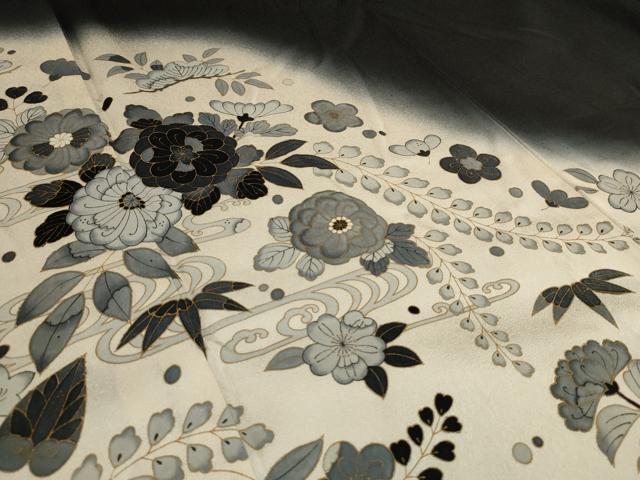 平和屋着物▽訪問着 単衣 辻が花 暈し染め 黒地 金彩 正絹 逸品 AAAU6449iu