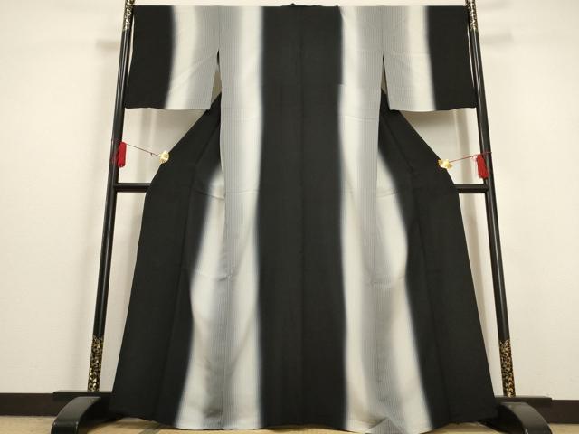 平和屋着物▽上質な小紋 単衣 霞縞 暈し染め 正絹 逸品 AAAU6450iu