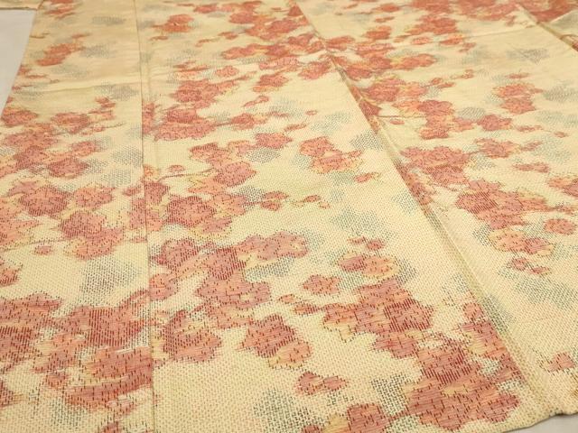 平和屋着物▽上質な紬 単衣 枝梅文 正絹 逸品 AAAU6457iu