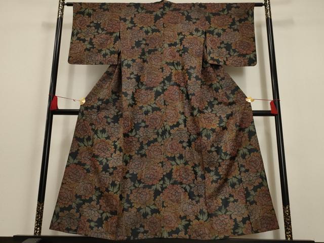 平和屋着物▽上質な紬 単衣 洋花文 正絹 逸品 AAAU6459iu