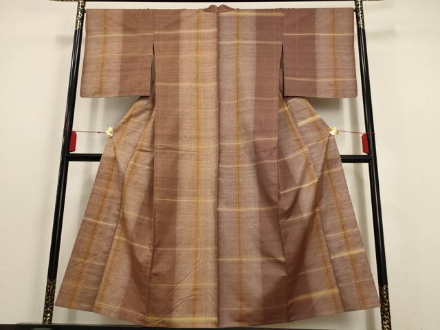 平和屋着物▽上質な紬 単衣 格子 正絹 逸品 未使用 AAAU6464iu
