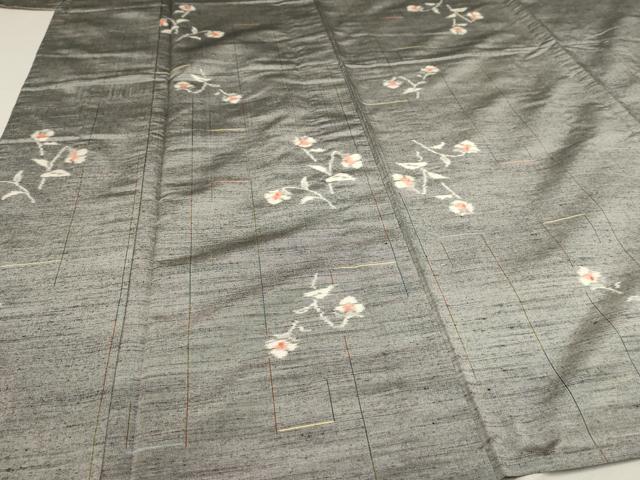 平和屋着物▽上質な紬 単衣 草花文 正絹 逸品 AAAU6471iu