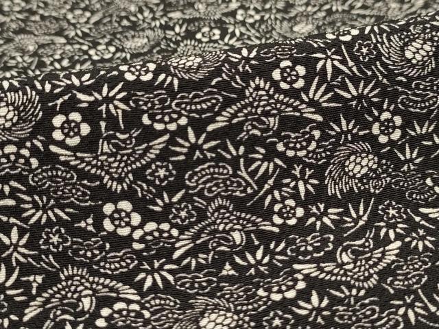 平和屋着物▽久保伊智郎 小紋 単衣 松竹梅 鶴 亀 黒地 正絹 逸品 AAAU6475iu