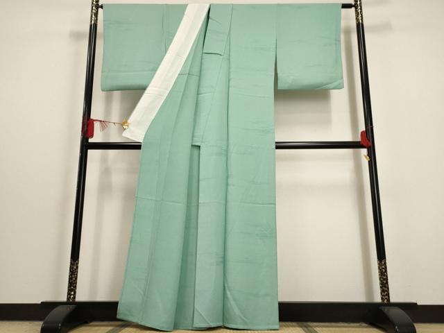平和屋着物▽上質な色無地 単衣 錆青磁色 正絹 逸品 AABJ3136ck