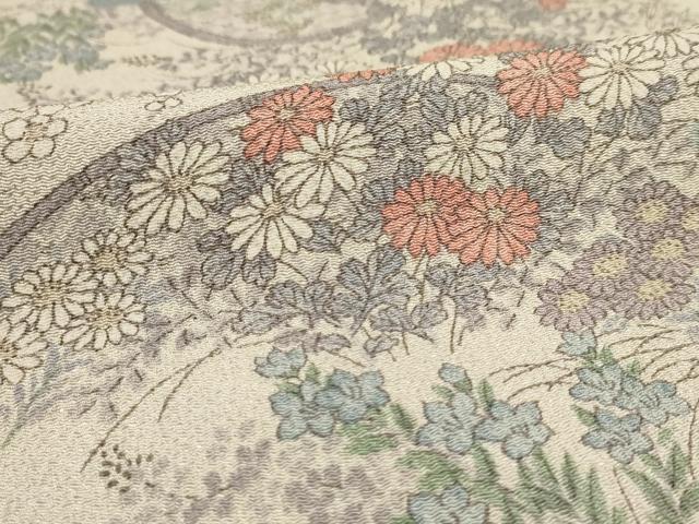 平和屋着物▽上質な小紋 単衣 御所解文 鬼しぼ縮緬 正絹 逸品 AAAU6477iu