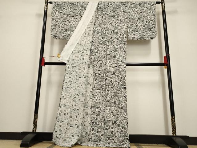 平和屋着物▽小紋 単衣 風景草花文 洗える着物 AAAU6485iu