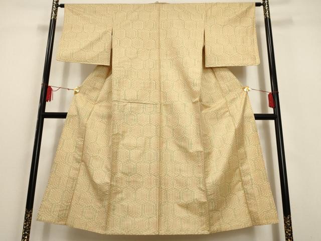 平和屋着物▽上質な紬 単衣 亀甲文様 正絹 逸品 AAAU6496iu