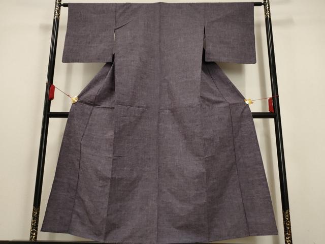 平和屋着物▽上質な紬 単衣 色無地 深紫色 正絹 逸品 AAAU6498iu