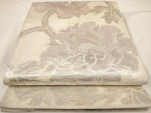 平和屋着物◎六通柄袋帯 更紗花文 銀糸 正絹 逸品 AAAU7184dt