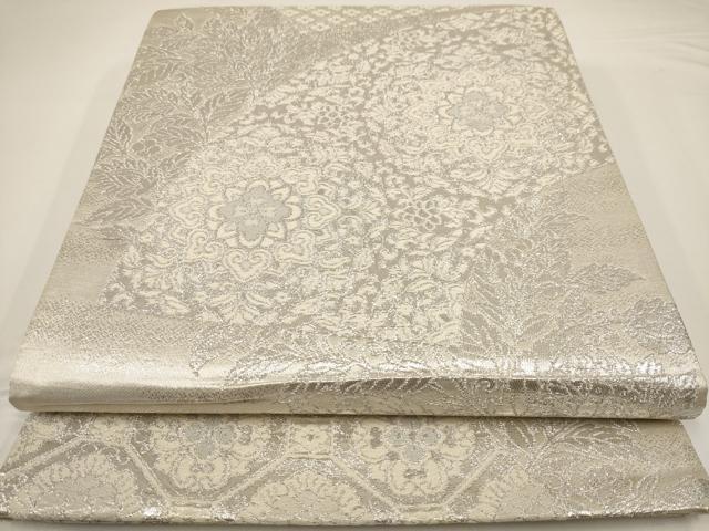 平和屋着物◎六通柄袋帯 正倉院花文 銀糸 正絹 逸品 AAAU7196dt
