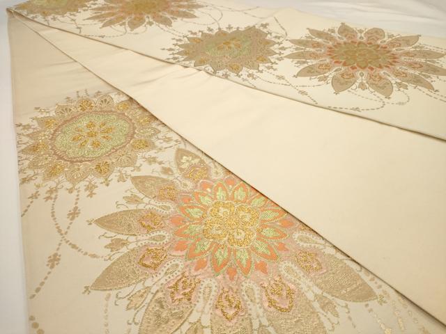平和屋着物◎六通柄袋帯 花文 金糸 正絹 逸品 AAAU7199dt
