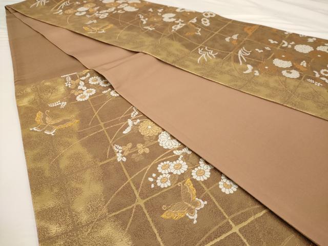 平和屋着物◎六通柄袋帯 唐織 花蝶文 金糸 正絹 逸品 AAAU7202dt