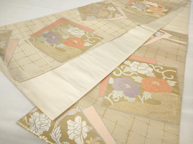 平和屋着物◎六通柄袋帯 唐織 色紙重ね花文 金糸 正絹 逸品 AAAU7268sg