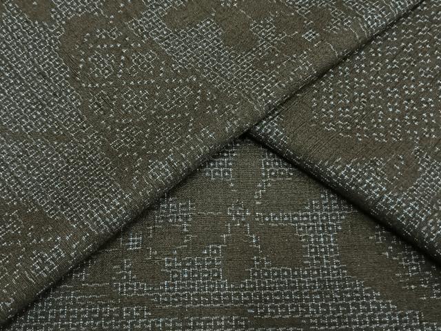 平和屋着物▽結城紬 単衣 100亀甲 霞取り花文 正絹 逸品 AAAU7953fy
