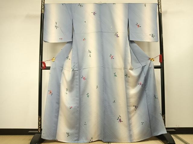 平和屋着物▽上質な小紋 単衣 草花文 暈し染め 金彩 正絹 逸品 AAAU7977fy