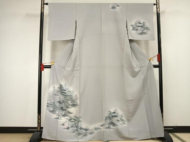 平和屋着物▽訪問着 単衣 風景文 暈し染め 正絹 逸品 AAAU7978fy