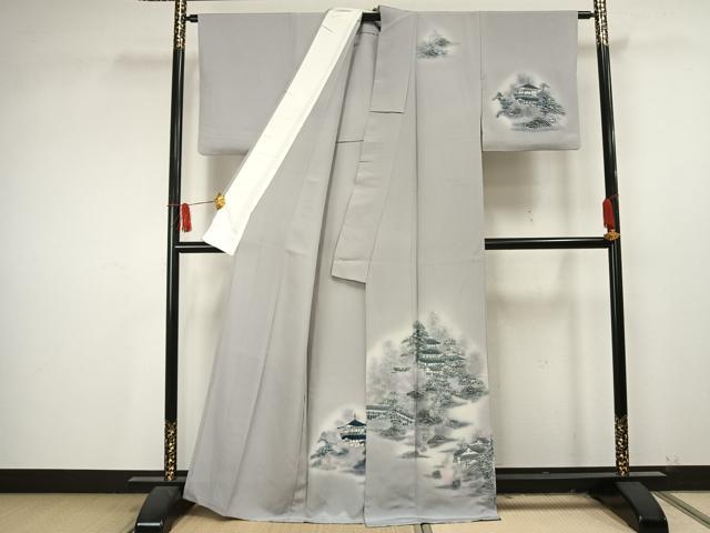 平和屋着物▽訪問着 単衣 風景文 暈し染め 正絹 逸品 AAAU7978fy