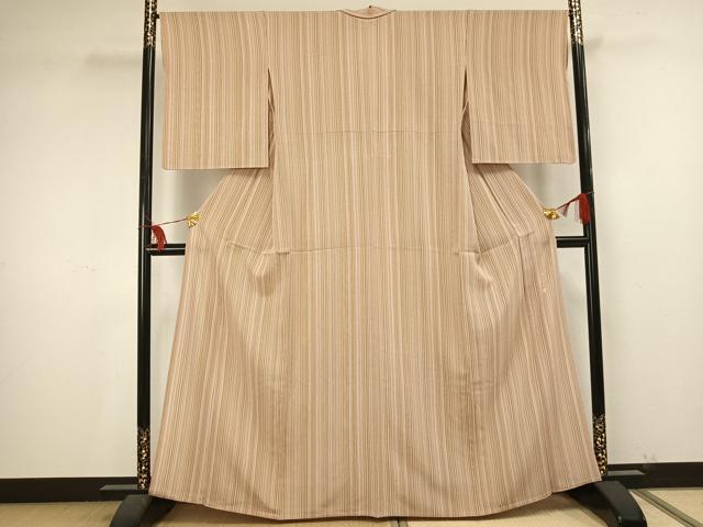 平和屋着物▽鈴木秋治 江戸小紋 単衣 縞 正絹 逸品 AAAU7980fy