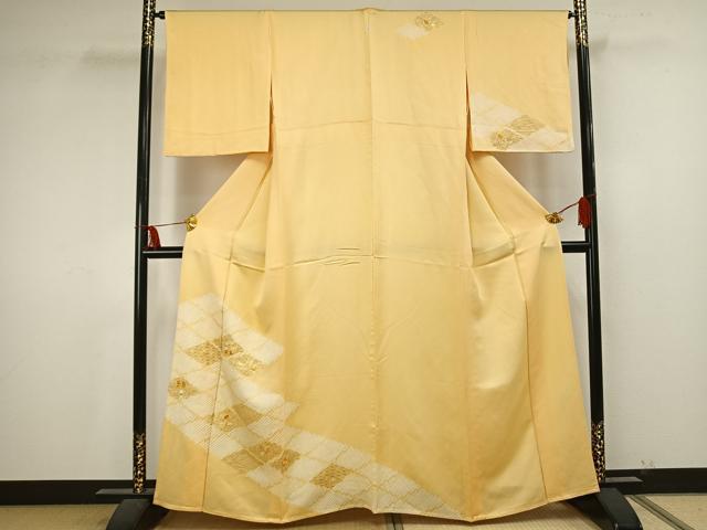 平和屋着物▽訪問着 単衣 絞り 刺繍 唐草花文 正絹 逸品 AAAU7983fy