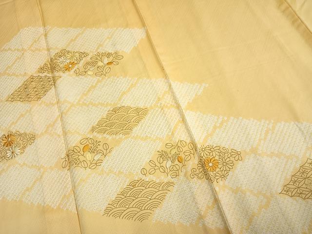 平和屋着物▽訪問着 単衣 絞り 刺繍 唐草花文 正絹 逸品 AAAU7983fy