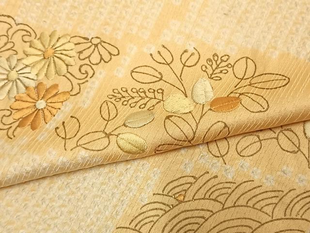 平和屋着物▽訪問着 単衣 絞り 刺繍 唐草花文 正絹 逸品 AAAU7983fy