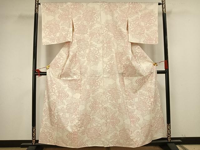 平和屋着物▽本場大島紬 単衣 白大島 7マルキ 草花文 正絹 逸品 AAAU7985fy