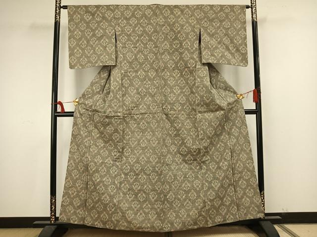 平和屋着物▽上質な紬 単衣 幾何学花文 正絹 逸品 AAAU7989fy