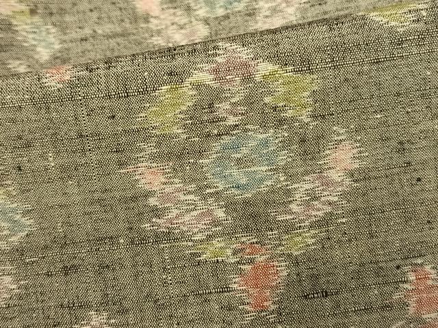 平和屋着物▽上質な紬 単衣 幾何学花文 正絹 逸品 AAAU7989fy