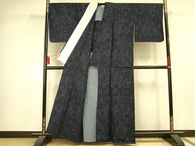 平和屋着物▽上質な紬 単衣 舞葉文 正絹 逸品 AAAU7992fy