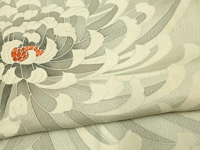 平和屋着物▽訪問着 単衣 刺繍 草花文 正絹 逸品 AAAU7993fy