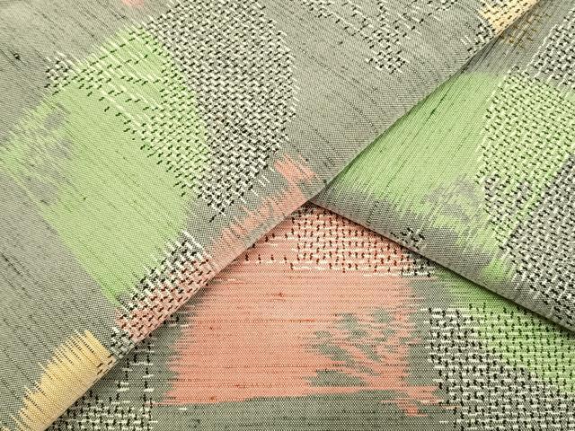 平和屋着物▽上質な紬 単衣 市松舞扇文 正絹 逸品 AAAU7995fy